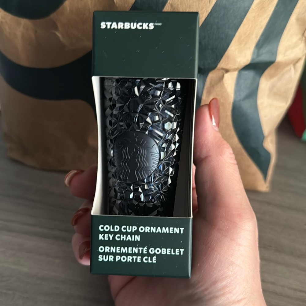 Starbucks Holiday Black Prismatic Cold Cup Christmas Ornament Keychain